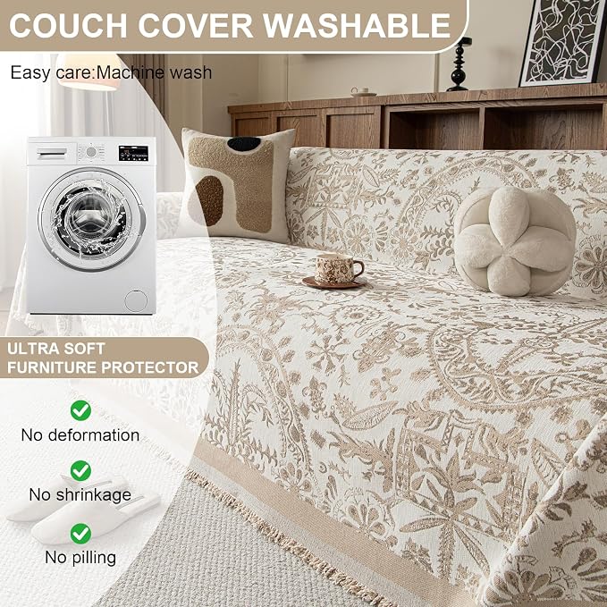 ROOMLIFE Couch Cover Boho Sofa Covers for 3 Cushion Couch Washable, Furniture Protector Sofa Couch Cover for Dogs, Soft Breathable Sofa Slipcover, Couch Throw Blankets with Tassels 71''X118'' - Image 6