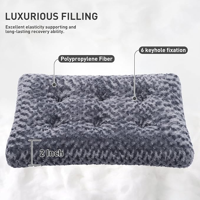 KSIIA Washable Dog Bed Deluxe Plush Dog Crate Beds Comfy Kennel Pad Anti-Slip Pet Sleeping Mat for Large, Jumbo, Medium, Small Dogs Breeds, 17" x 12", Dark Grey - Image 2