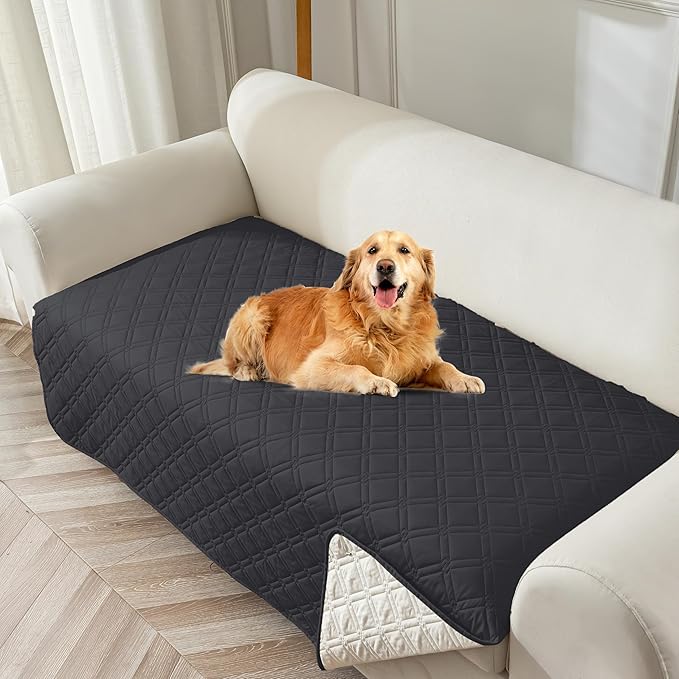 Genina Waterproof Couch Cover,Washable Anti-Slip 78inch Sofa Covers with 3 Cushions,Sectional Couch Covers for Pets Friendly, Sofa Slipcovers for Dogs Cats(78inch/Charcoal Gray) by Genina