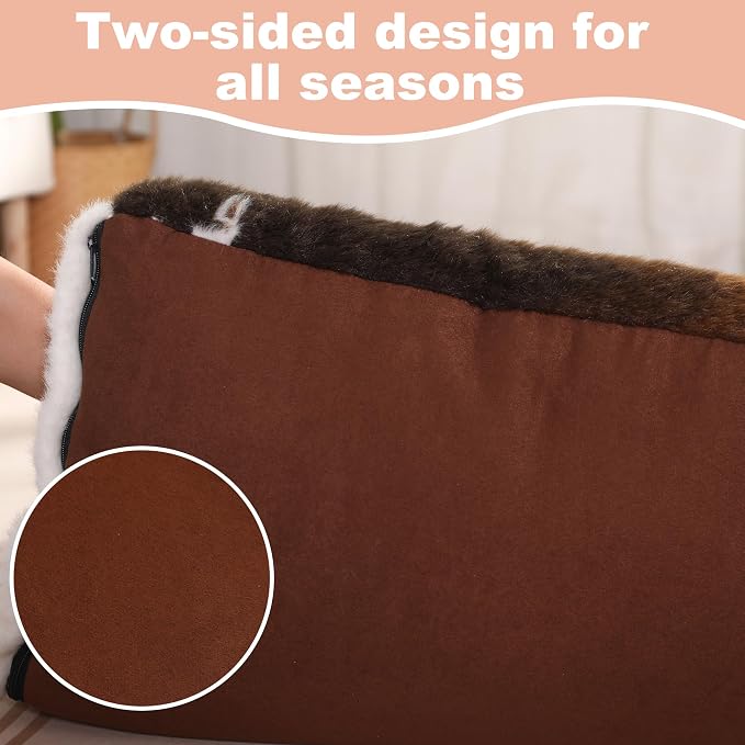 Bedfolks Waterproof Crate Bed, Plush Dog & Cat Bed with Removable Washable Cover, Faux Fur Kennel Pad, 23"x18", Cow Print - Image 3