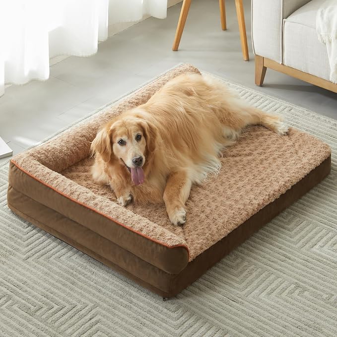 BFPETHOME Orthopedic Washable Dog Bed, Sleeping Couch for Large Senior Dogs | Deluxe Plush Rose Velvet Washable Cover, Egg Crate Foam Support, Waterproof Lining, Non-Slip Bottom, Senior Dogs by BFPETHOME