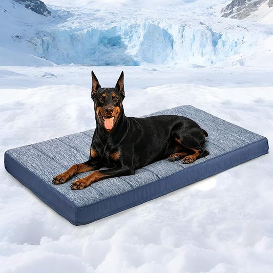 Cooling Dog Bed for 2XL Large Dogs - Orthopedic Pet Beds with Memory Foam, QMAX>0.5, Waterproof Removable Washable Cover for Hot Weather, Wander Blue, 47" L x 29" W x 3" H by ZAKAPAWS