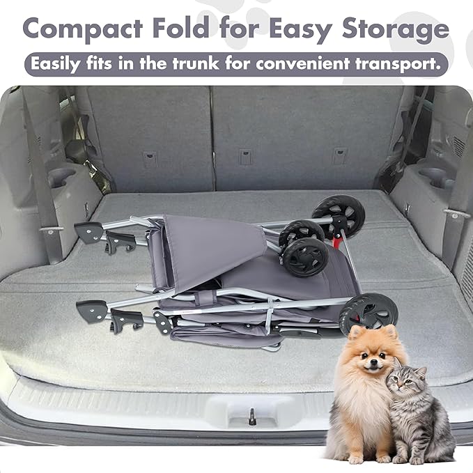 NEWBULIG 3 Wheel Pet Stroller for Dogs and Cats, Foldable, Lightweight and Durable, Ideal for Small to Medium Pets, Includes Storage Basket and Cup Holders