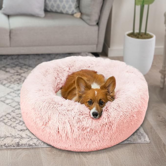 Best Friends by Sheri Bundle Set The Original Calming Shag Donut Cuddler Cat and Dog Bed + Pet Throw Blanket, Cotton Candy Pink, Medium 30x30 - Image 7