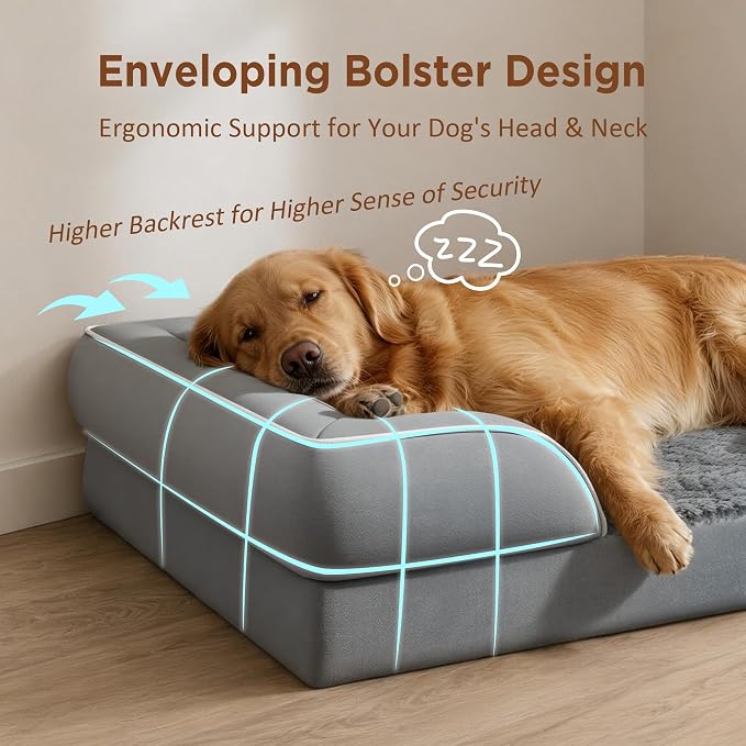 Comfort Expression Orthopedic Dog Bed for Extra Large Dogs with Bolster | Waterproof Dog Couch Bed with Washable Cover & Non-Slip Bottom, Supportive Egg Crate Foam Big Dog Bed, 53x42Inch - Image 3