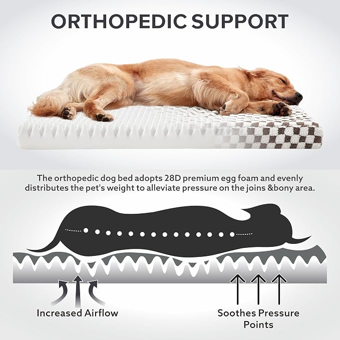 JOEJOY Orthopedic Dog Bed for Large Dogs, Memory Foam Pet Bed with Removable Washable Cover, Cozy Plush Crate Mat, 47×29", Grey - Image 3