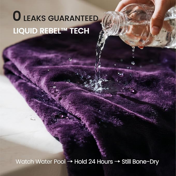 gogobunny Waterproof Bed Blanket, Reversible Sherpa Fleece Throw Blanket for Dog Puppy Cat, Furniture Cover Protects Bed Couch Sofa from Liquid Pee and Pet Fur (Dark Purple, 50x60 inches) - Image 2
