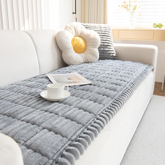 New Thick Sofa Covers Washable - Soft Corduroy Universal Sofa Cover 2 3 4 Seater, Non-Slip Couch Cover, Couch Seat Covers Sofa Slipcovers Furniture Protector for Living Room (Light Grey, 70x150cm) by GKXLH