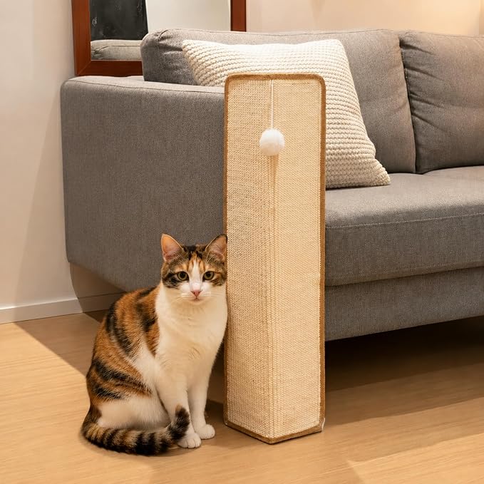 PETKARAY 27.9'' Cat Scratching Post for Couch Corner, Furniture Protector | Under-Furniture Cat Scratcher, Natural Sisal Scratch Pad, Anti Scratch Couch Protector for Indoor Cats with Toy Ball by PETKARAY