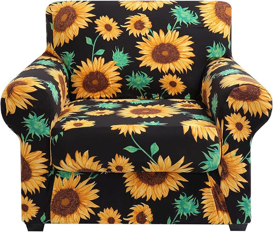 hyha Stretch Couch Covers, Chair/Sofa Covers, Armchair Slipcover for Dogs | Floral Pattern, Printed, 2 Pieces, Separate Couch Cushion Slipcover, Soft Chair Cover with Elastic Bottom for Pets (Armchair) by hyha