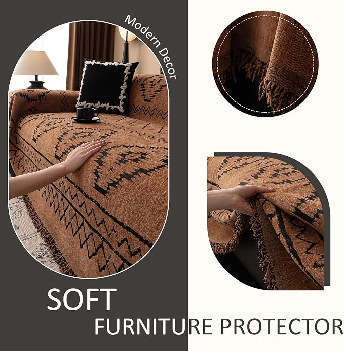 VClife Bohemian Sofa Covers Chenille Couch Cover for Sectional Couch, Soft Non Slip Couch Covers for 2 Cushion Sofa Breathable Sofa Furniture Protector Slip Cover for Couch, Pumpkin, 71"X118" - Image 6