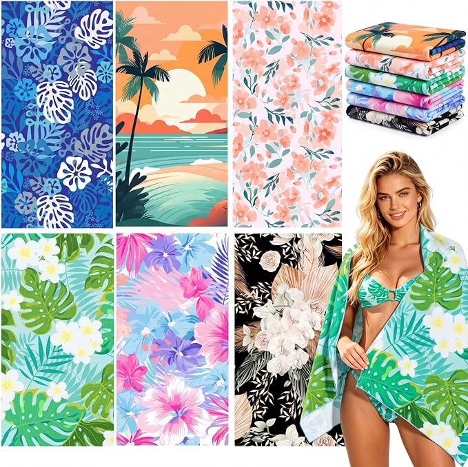 Remagr 12 Pcs Oversized Microfiber Beach Towels Bulk 60"x 28" Extra Large Quick Dry Absorbent Sand Free Towels for Adults, Pool, Travel, Swim, Yoga, Gym (Hawaiian) by Remagr