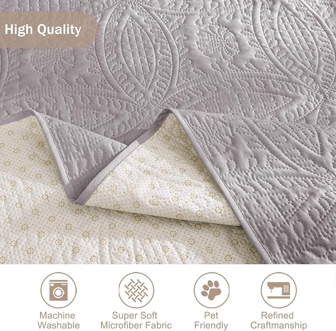 Soft Quilted Couch Cover with Pockets for Extra-Large Sofa, Anti-Slip Sofa Covers Washable for 3 Cushion Pet Friendly, Oversized Sofa Cover Water-Repellent (X-Large Sofa 78", Cloud Purple) - Image 6