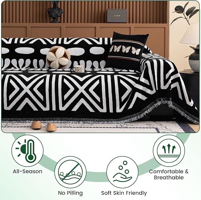 STACYPIK Boho White Geometric Sofa Cover Dog Couch Cushion for Pets L Shape Sofa Slipcovers Non Slip Couch Cover for Sectional Oversized Sofa Protector for 3 Cushion Couch Sofa Throws Blanket-71X150IN - Image 3