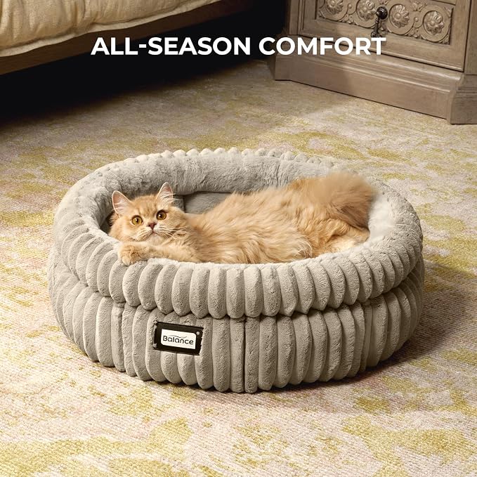 BALANCE Cat Bed Kitten Bed, Washable Round Cat Beds for Indoor Cats,Super Soft Plush Faux Fur Pet Bed for Puppy and Kitten with Anti-Slip Bottom - Image 4