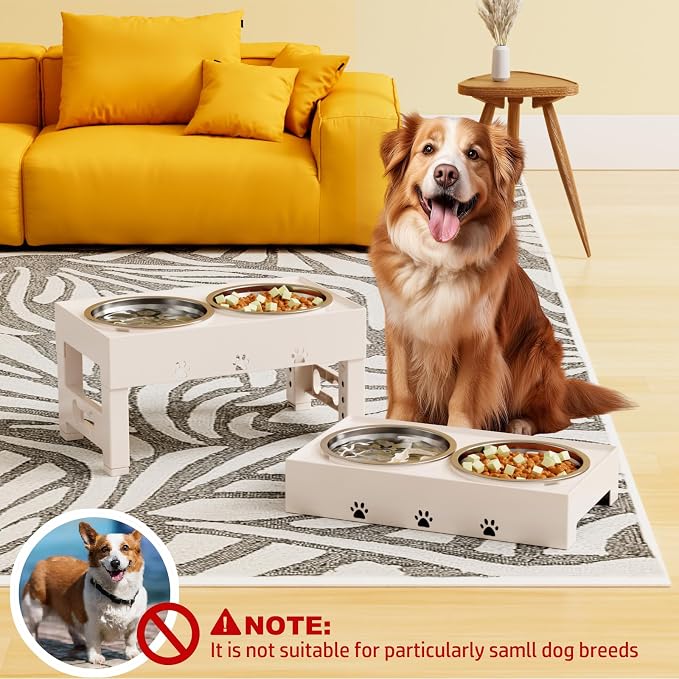 Elevated Dog Bowls with 2 Stainless Steel Bowls, 5-Height Adjustable Stand (3.1", 9" to 12"), for Improved Digestion & Neck Support, Easy Clean, Non-Slip Base Raised Feeder for Medium Large Dogs - Image 2