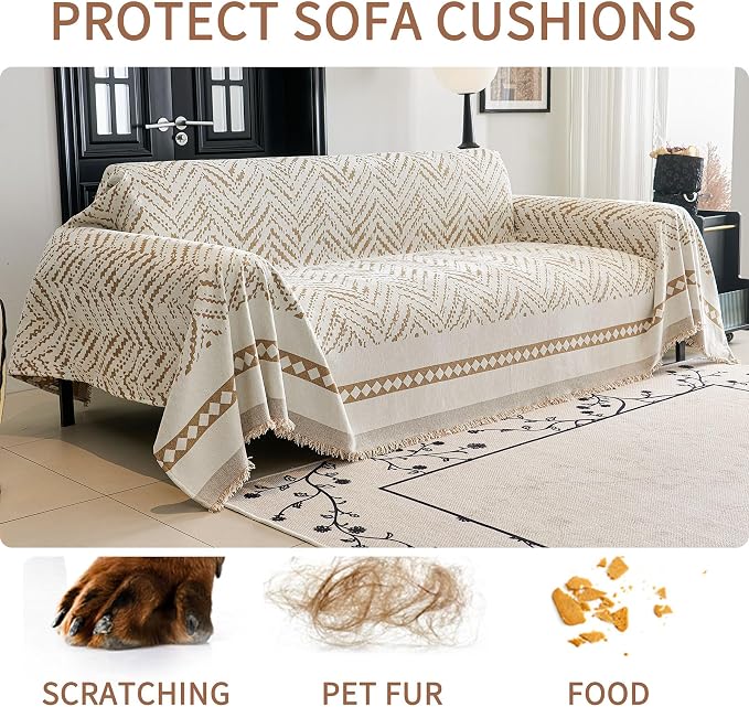 HAOMAIJIA Non Slip Couch Cover Sofa Covers for 3 Cushion Couch Washable sectional Couch Covers for Dogs pet Furniture Protector Couch Cover Blanket for Living Room (MR-Khaki, 91"x134") - Image 6