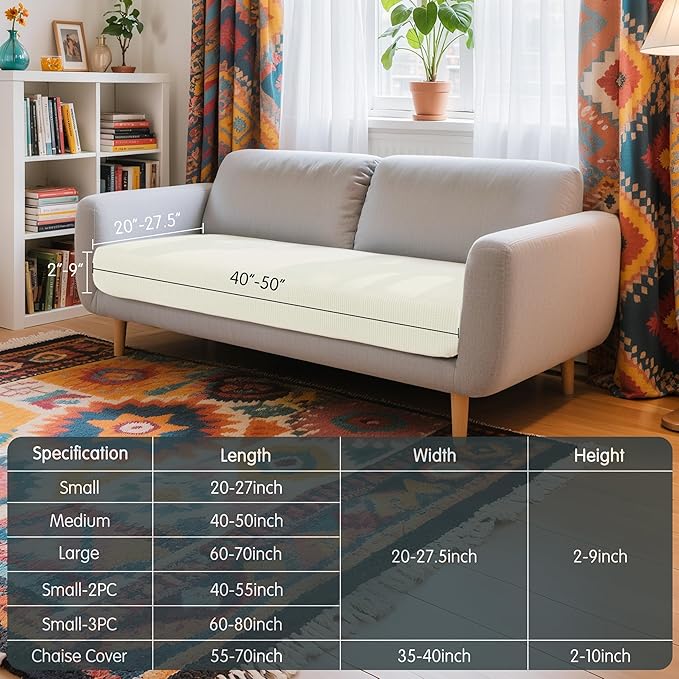 Hokway Couch Cushion Covers Stretch Cushion Covers Sofa Seat Cushion Slipcover Cushion Protector(CreamWhite, Medium) - Image 3