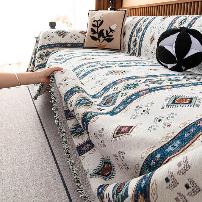 ROOMLIFE Couch Cover 3 Cushion Sofa, Washable Non Slip Furniture Sofa Protector Cover, Soft Chenille Sofa Slipcovers Sectional L Shape Dogs Couch Cover Throw Blanket with Tassels 71''X118'' - Image 5