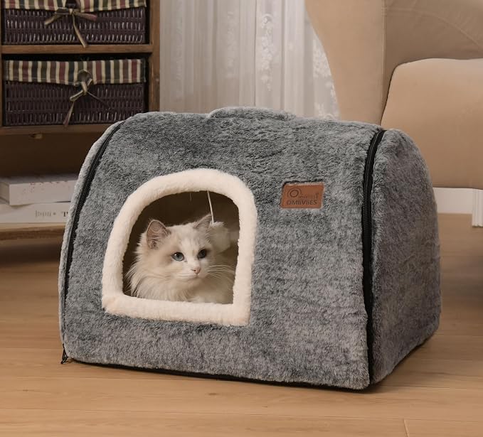 cat Bed cave-cat beds for Indoor Cats,Soft and Comfortable Cute cat Bed，cat House,with Removable Washable Cushioned Pillow,Enclosed Pet Bed,Kitten hut、Hideaway,Small Large Dog Tent (Dark Grey) - Image 2