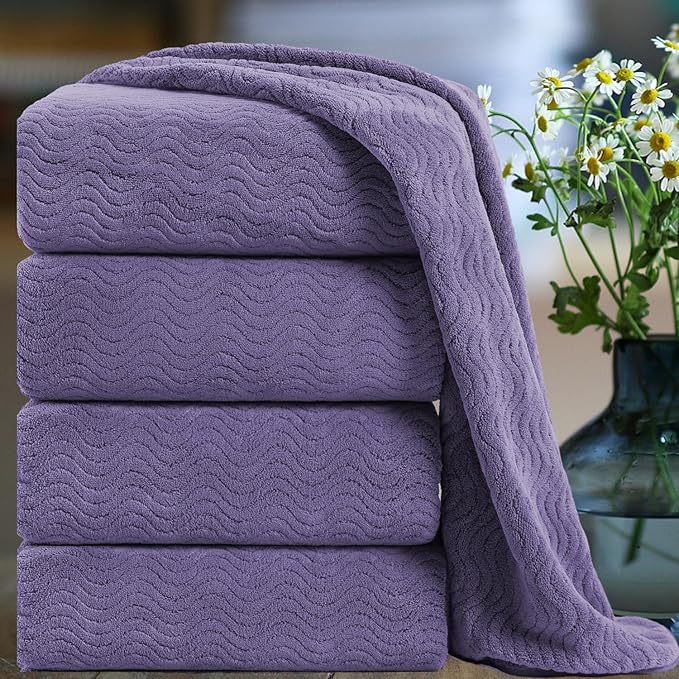 Smuge Ultra Soft Bath Towel Set of 4, Extra Large Textured Microfiber Luxury Towels 35x70 in, Quick Dry, Highly Absorbent, Fluffy, Oversized, for Bathroom Shower Pool Hotel Beach by Smuge