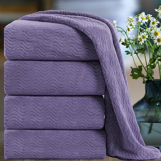 Smuge Ultra Soft Bath Towel Set of 4, Extra Large Textured Microfiber Luxury Towels 35x70 in, Quick Dry, Highly Absorbent, Fluffy, Oversized, for Bathroom Shower Pool Hotel Beach by Smuge