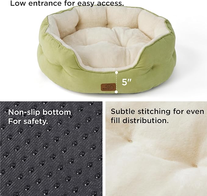 Bedsure Small Dog Bed Washable,Round Cat Beds for Indoor Cats,20in | Bean Green Soft Plush Pet Bed,Dog Beds for Small Dogs for Puppy and Kittens,Anti-Slip Bottom,Easy to Clean - Image 3