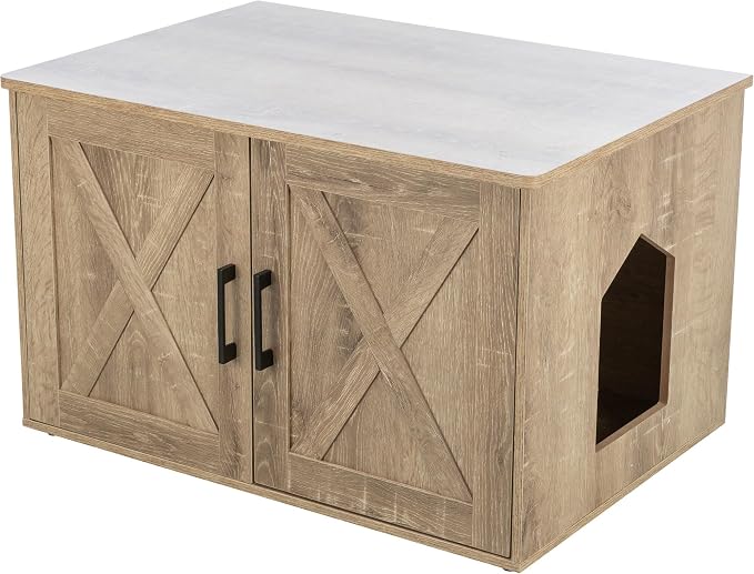 TRIXIE XL Farmhouse Litter Box Enclosure (Graywash), Hidden Litter Box for Cats in Farmhouse-Style, Openings on Either Ends, Large Ventilations Slots, Double Doors for Easy Cleaning, Removable Divider by TRIXIE