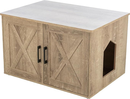 TRIXIE XL Farmhouse Litter Box Enclosure (Graywash), Hidden Litter Box for Cats in Farmhouse-Style, Openings on Either Ends, Large Ventilations Slots, Double Doors for Easy Cleaning, Removable Divider by TRIXIE