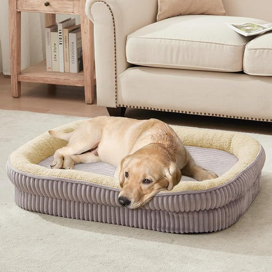 Orthopedic Dog Bed for Medium, Large Dogs Breeds, High Density Egg Crate Foam Dog Sofa Beds with Four Sided Bolster,Oval Kennel Bed, Pet Couch Bed,Removable Washable Cover& Non-Slip Bottom by DEBANGHOME
