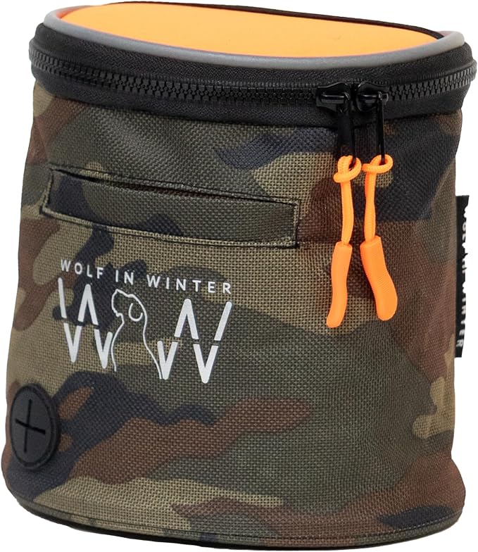 Quickdraw Dog Treat Pouch – Training Bag with Poop Bag Dispenser, Clicker Holder and Waist Belt – Hands-Free, Reflective and Durable for Puppy Training, Walks and Hikes (Orange/Camo) by WolfInWinter