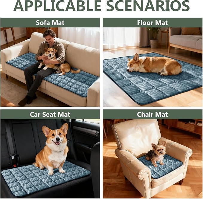 Paw Cart Couch Cover Caravan Quilted Sofa Topper Greek Key Pattern Washable Non Slip Soft Pet Protector for Any Type of Couch (Dark Teal,W 47“ x D 28” 1 Piece) - Image 3