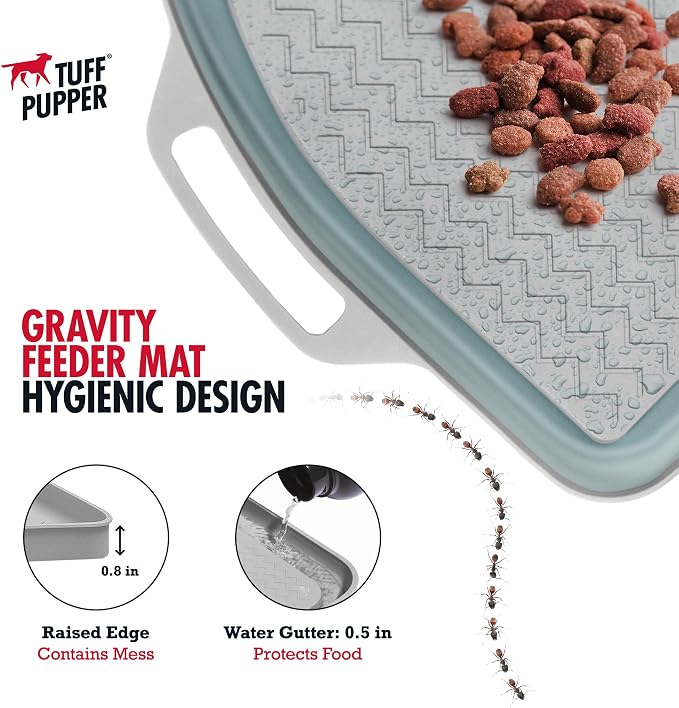 Tuff Pupper 26x21 Large Waterproof Pet Feeding Mat | Designed for Pet Fountains, Dog Gravity Water Bowls, Elevated Feeders | Raised Edges Prevent Spills | Dishwasher Safe | Non Slip Silicone Base - Image 4