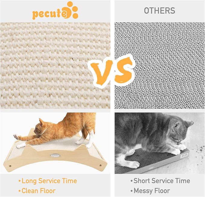 Pecute Double-Sided Sisal Cat Scratcher for Indoor Cats, Durable Sisal | Natural Sisal & Carpet Cloth, Durable Solid Wooden Structure Scratch Pad, Cat Scratcher & Lounge Bed 2 in 1, 16.5 x 10.8in - Image 5