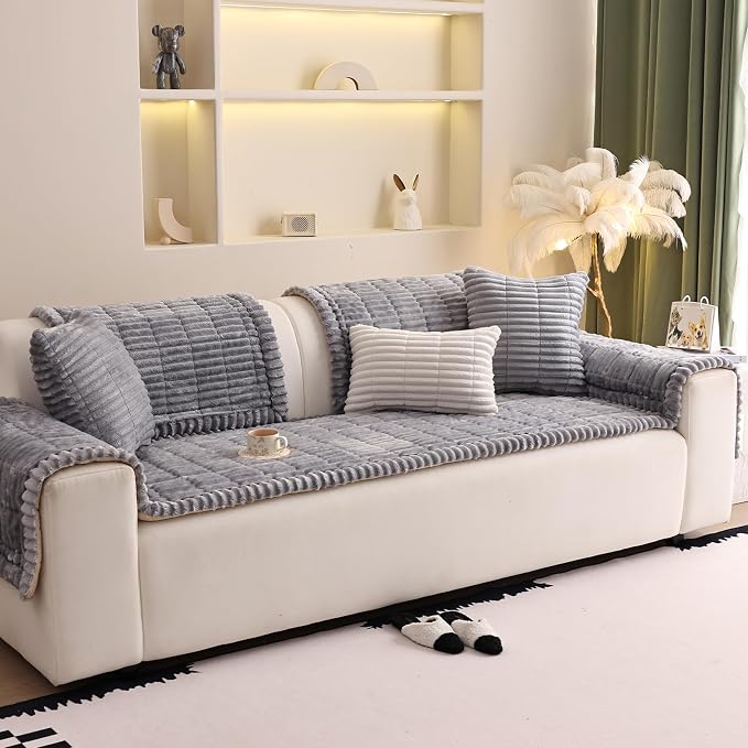 Couch Cover for Sofa, Sectional Couch Cover for Dogs, Sofa Cover Washable, Cushion Cover Blanket Pad Bed Mat for Pets, Fleece Furniture Protector, Grey, 23.6x23.6in - Image 8