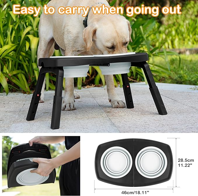 Adjustable Elevated Dog Bowls Stand – 4-Level Height Portable Feeder with Collapsible Silicone Bowls, Non-Slip Base for Medium & Large Dogs – Travel Dog Bowl & Water Dish - Image 6