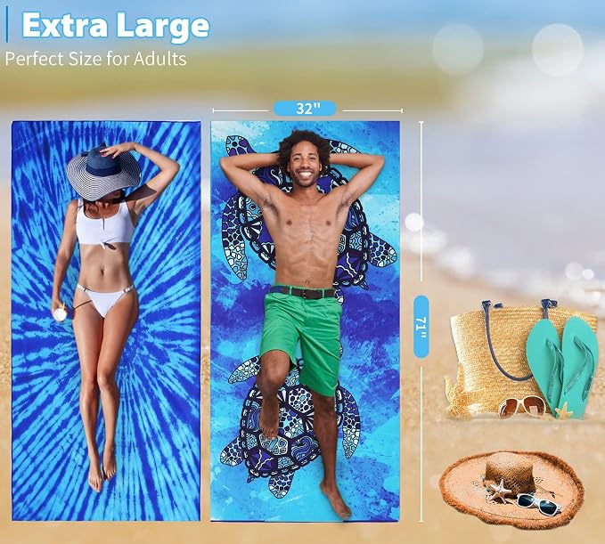 2 Pack Microfiber Thin Lightweight Beach Towel Oversized 71x32 Extra Large Sand Free Towels for Travel Swim Pool Yoga Gym Camping for Adults Women Men Beach Essentials Accessories Vacation Gift - Image 3