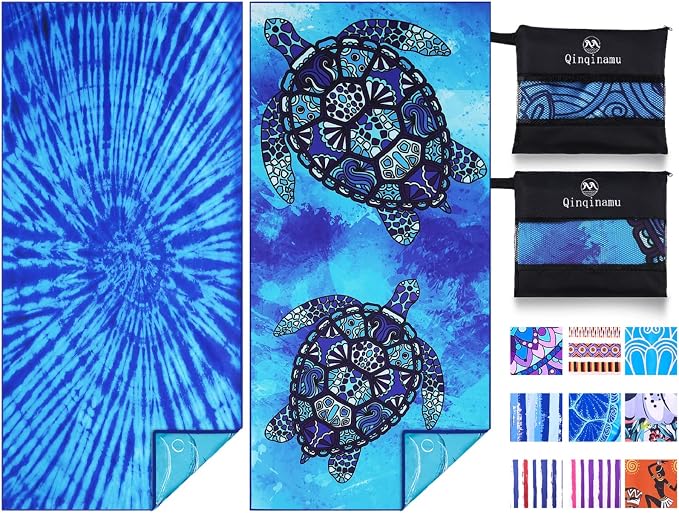 2 Pack Microfiber Thin Lightweight Beach Towel Oversized 71x32 Extra Large Sand Free Towels for Travel Swim Pool Yoga Gym Camping for Adults Women Men Beach Essentials Accessories Vacation Gift by Qinqinamu