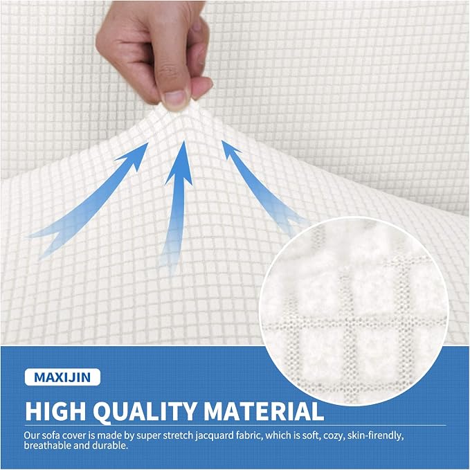 MAXIJIN 4 Piece Couch Covers for 3 Cushion Couch Super Stretch Sofa Cover for Dogs Pet Proof Fitted Furniture Protector Spandex Jacquard Non Slip Magic Couch Slipcover Washable (Extra Large, White) - Image 3