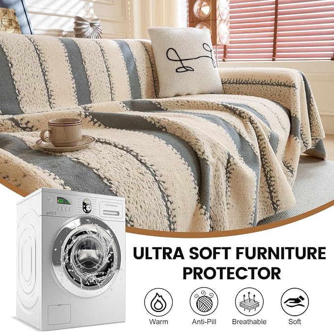 Sherpa Fleece Couch Cover for 2 Cushion Sofa, Gray, 71" x 118" – Pet Proof Sofa Covers, Heavy Duty, Scratch Resistant, Pet Friendly Furniture Cover – Easy Install, Machine Washable - Image 5