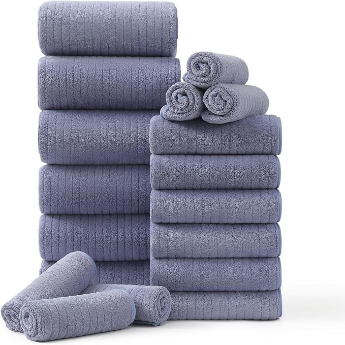 18 Piece Family Bath Towel Set Include 6 Bath Towels,6 Hand Towels and 6 Washcloths Soft Bathroom Towel with Hanging Loops,Highly Absorbent Quick Dry Towels Set for Bathroom,Hotel and Spa-Violet by Hailea