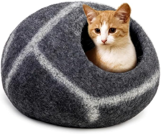 Woolygon Premium Felt Cat Cave Bed – Wool Kitty Beds Handcrafted Kitten Caves Bed for Indoor Cats - Made from Merino Wool, Foldable Cat Hideaway Covered Cat House Pod (Hide & Seek) by Woolygon