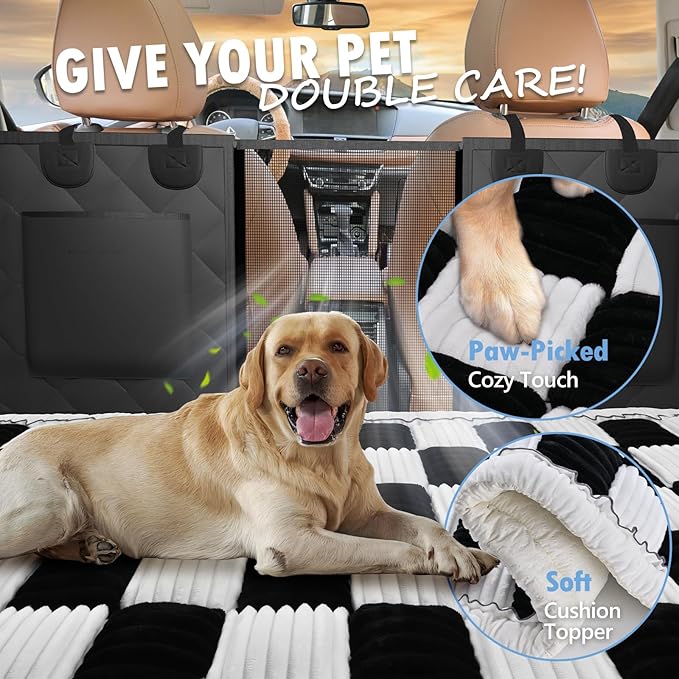 Dog Bed for Car Back Seat, Non-Slip Backseat Pet Mat Standard | Soft Blanket for Travel, Plaid Flannel, Quilted PP Cotton Filling, Non-Slip Backing, Machine Washable, Fit Backseat Extenders - Image 3