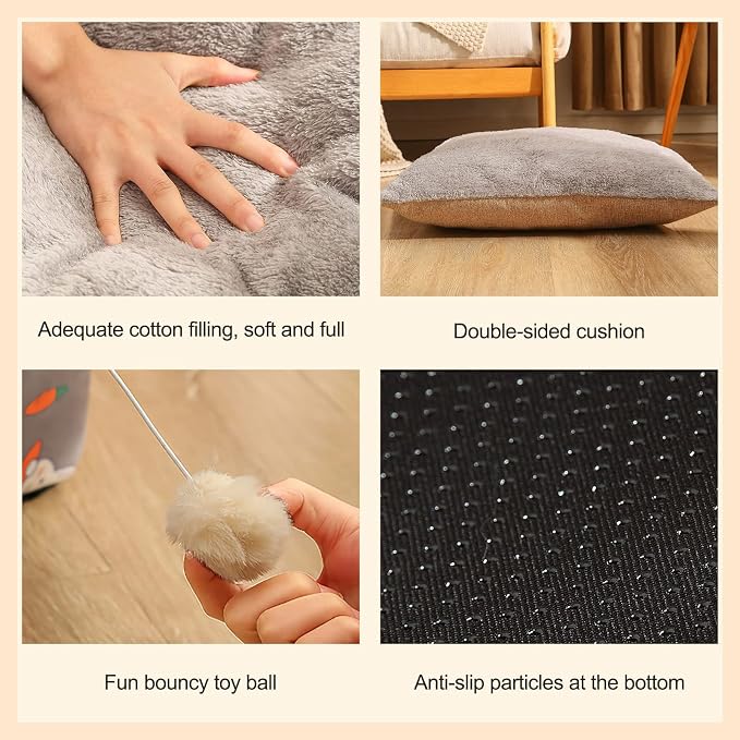 Cat Cave Bed, Portable Cat Bed with Removable Cushion, Small Dog Cave Bed Pet Warm House, Washable Dog Bed, Cat Puppy Igloo Bed(L, Gray Rabbit) - Image 5