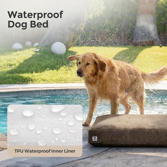 Sytopia 42 Inch Durable Dog Beds for Large Dogs, Waterproof Pet Crate Pad with Machine Washable Removable Cover, Great for Indoor, Outdoor, Crate, Patio Use, Brown - Image 2