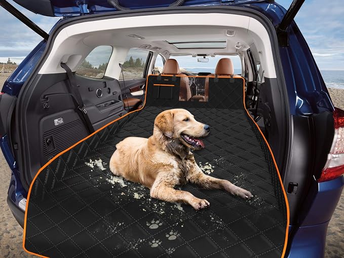 Dog Cargo Liner for Large SUV, Waterproof Dog Cargo Cover with Bumper Flap Protection Durable Car Trunk Mat for Pets Keep Your Vehicle Trunk Clean Universal Fit X-Lager SUV Car Seat Cover - Image 3