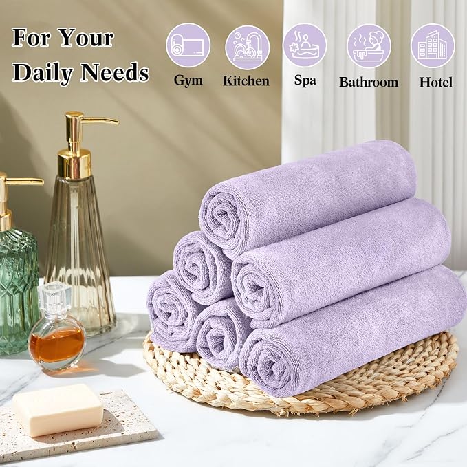SmoothNovelty 36 Pcs Microfiber Gym Towel 16 x 28 in Bleach Proof Towels Absorbent Soft Sweat Towels Quick Dry Lightweight Towel for Hand Salon Bath Spa Hotel Pool Home Hair Care (Light Purple) - Image 5