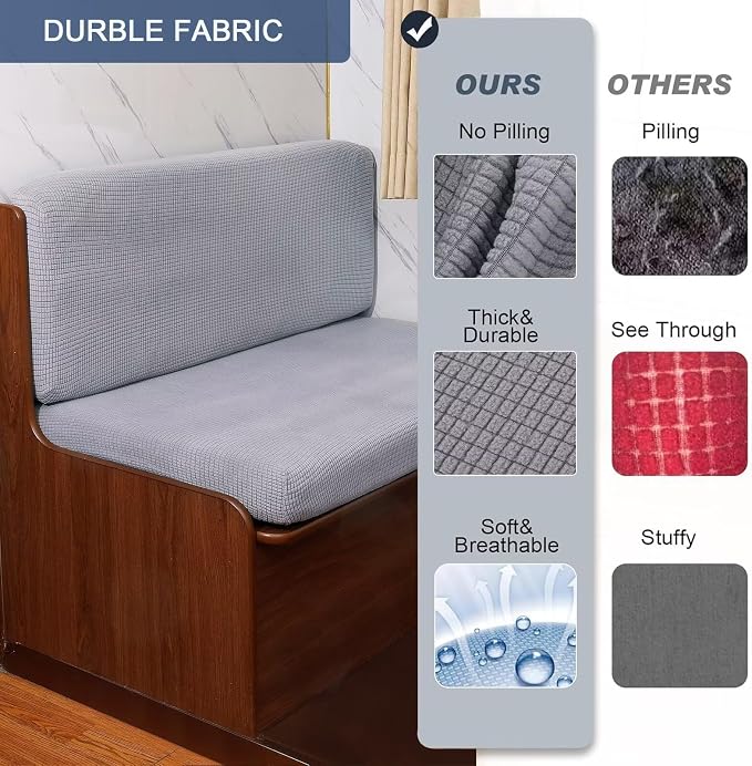 NILUOH RV Dinette Cushion Covers,Jacquard Camper Cushion Slipcovers Replacement Sofa Cushions Washable Loveseat Slipcovers for Travel Trailer Couch (2 Bench Cover & 2 Backrest Cover, Light Gray) - Image 4