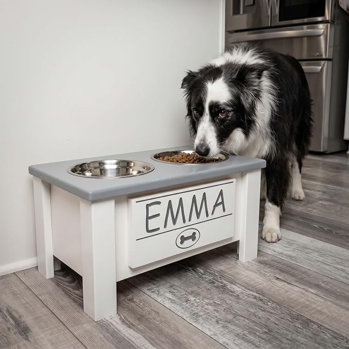 Elevated Dog Bowls, Personalized Raised Dog Bowl Stand for Medium Dogs | Farmhouse Style, Elevated Wood Stand, Storage Container, Stainless Steel Bowls, Raised Anti-Slip Feeder, Made in USA - Image 5