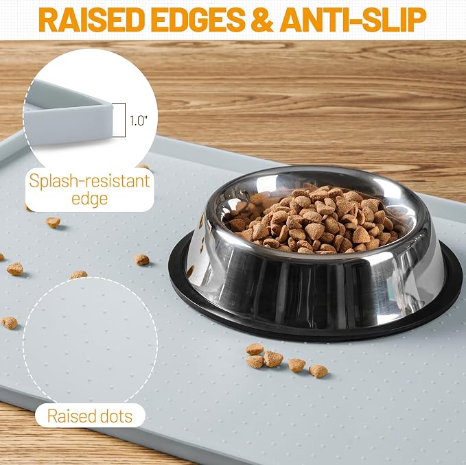 Hubulk Dog Feeding Mat,100% Waterproof Food Grade Silicone Pet Food and Water Bowl Placemat,Dishwasher, High Raised Edge to Prevent Spills,Nonslip Tray to Stop Messes on Floor（32"x24"x1.0", Mist） - Image 3